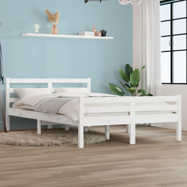 Estructura de cama doble madera maciza blanco 135x190 cm D
