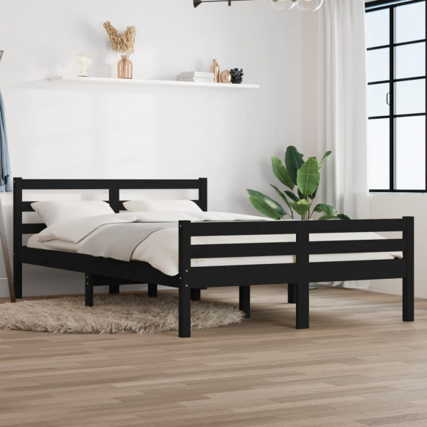 Estrutura de cama de casal em madeira maciça preta 135x190 cm D