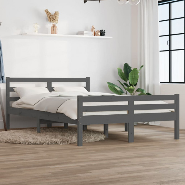 Estrutura de cama em madeira maciça cinza 140x190 cm D