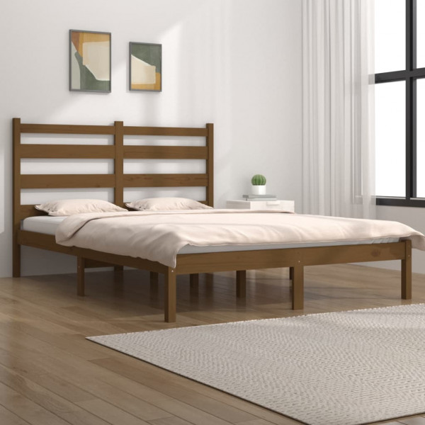 Estructura de cama doble pequeña madera pino marrón 120x190 cm D