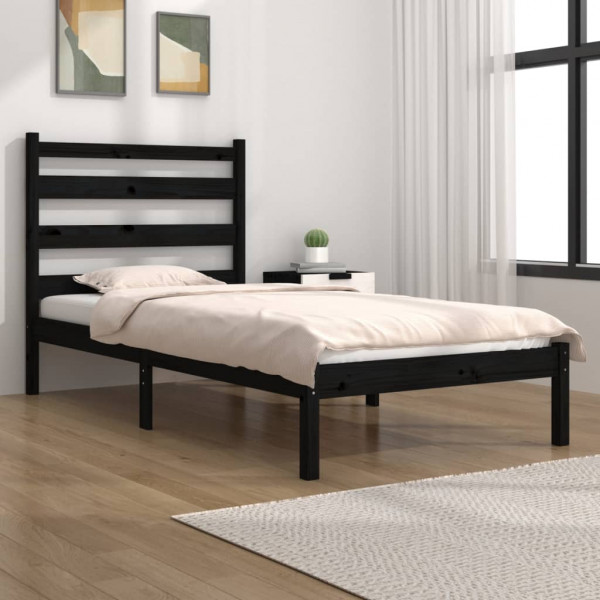 Estructura de cama madera maciza de pino negra 100x200 cm D