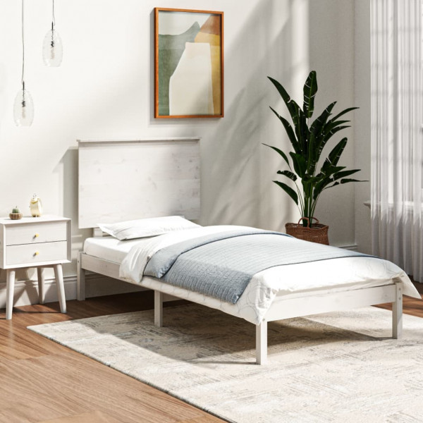 Estructura cama madera maciza individual blanco 75x190 cm D