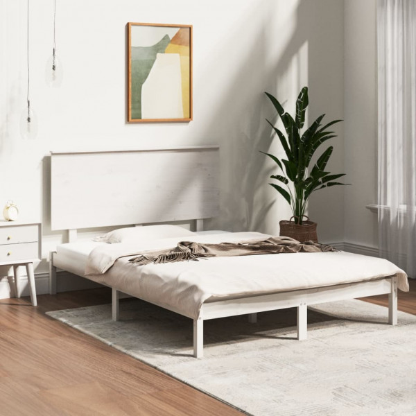 Estrutura de cama em madeira de pinho maciça branca 140x200 cm D