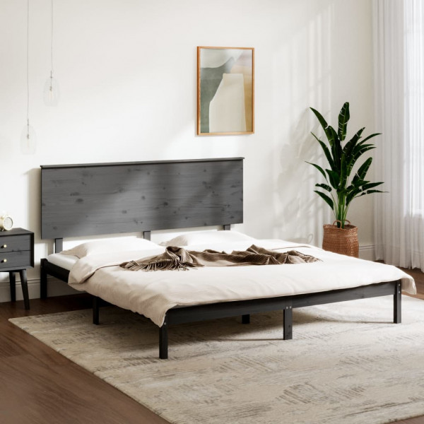 Estructura de cama de madera maciza de pino gris 200x200 cm Estructura de cama de madera maciza de pino gris 200x200 cm D