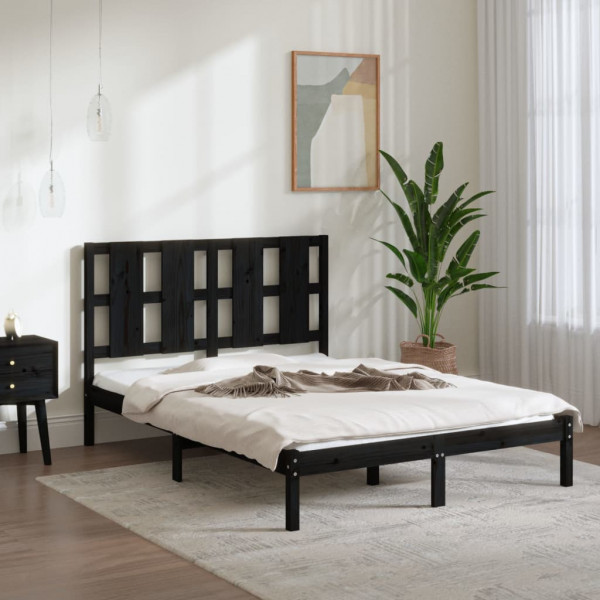 Estructura de cama de matrimonio madera maciza negro 135x190 cm D