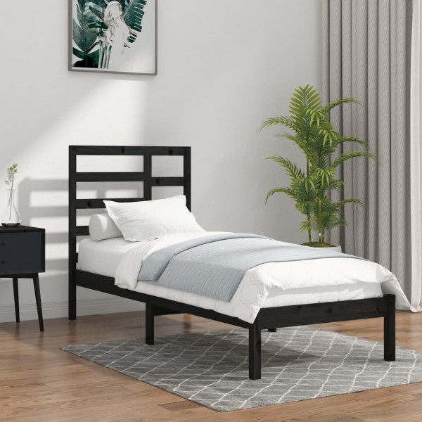 Estructura de cama madera maciza negro individual 75x190 cm D