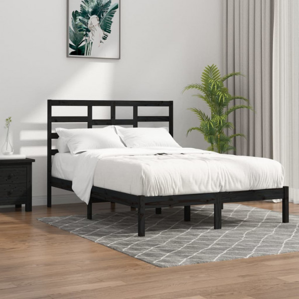 Estructura de cama de madera maciza negra 140x190 cm D