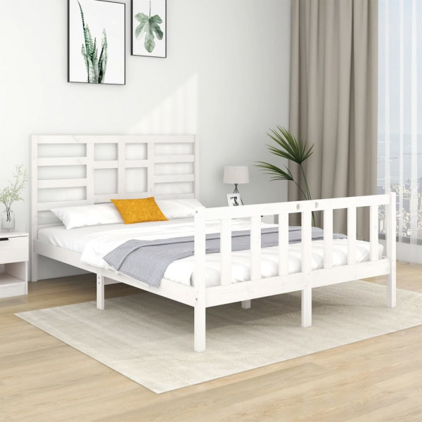 Estructura de cama matrimonial madera maciza blanca 135x190 cm D