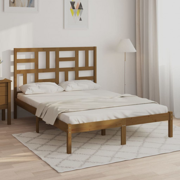 Estructura de cama madera maciza marrón miel 140x190 cm Estructura de cama madera maciza marrón miel 140x190 cm D