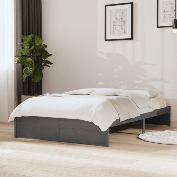 Estructura de cama doble pequeña madera maciza gris 120x190 cm D