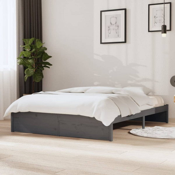 Estrutura de cama de madeira maciça cinza 140x200 cm D