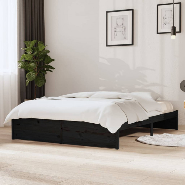 Estrutura de cama em madeira maciça preta 140x200 cm D