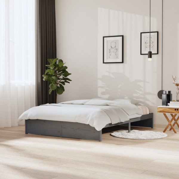 Estrutura de cama em madeira maciça cinza king size 150x200 cm D