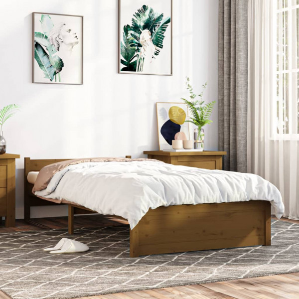 Estrutura de cama em madeira maciça castanho mel 90x190 cm D