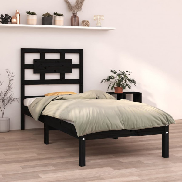 Estructura de cama madera maciza negro individual 75x190 cm D