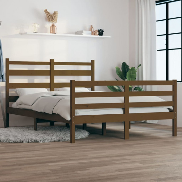 Estrutura da cama madeira maciça de pinho marrom mel 140x200 cm D