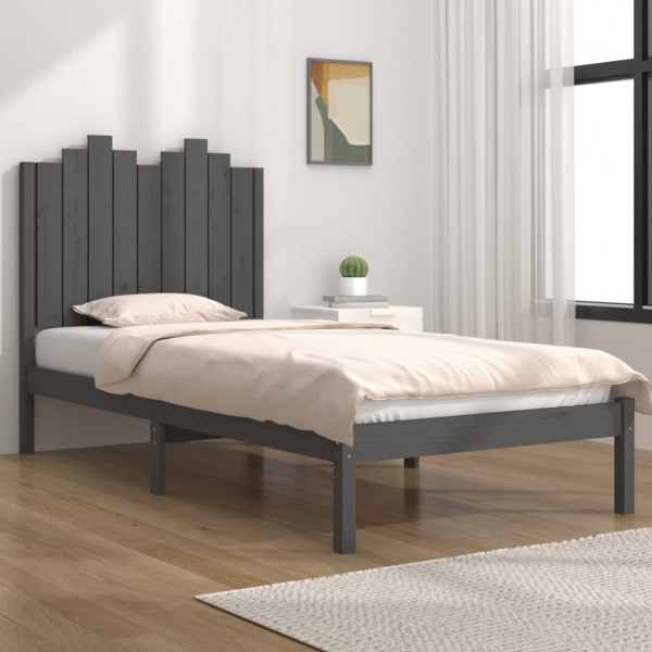 Estructura de cama individual madera de pino gris 90x190 cm D