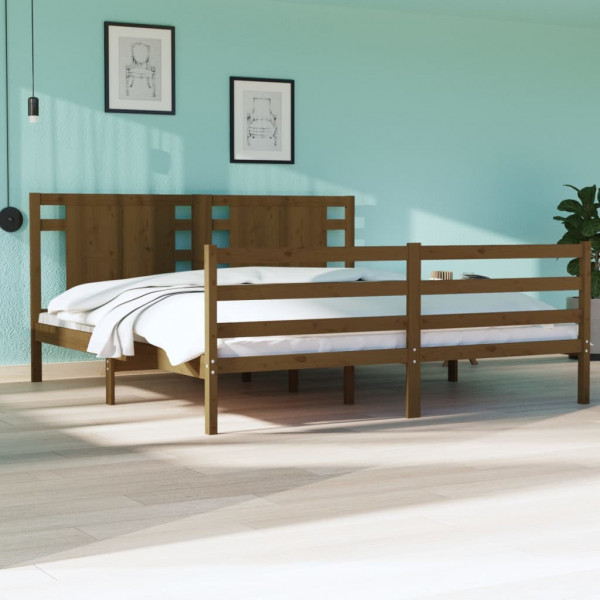 Estructura de cama madera maciza de pino marrón miel 180x200 cm D