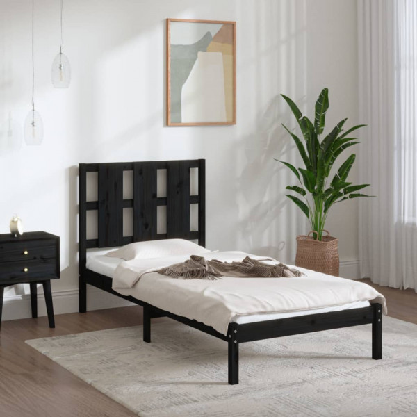 Estructura de cama madera maciza de pino negra 100x200 cm D