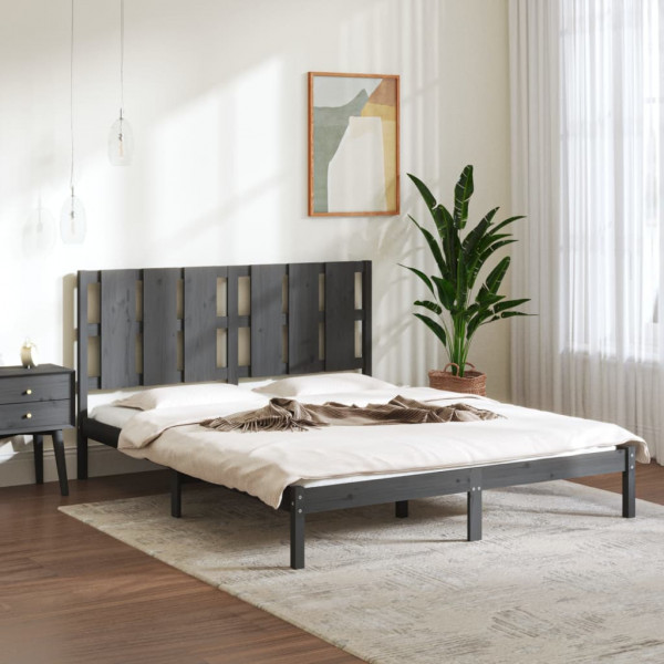 Estructura de cama madera maciza King Size gris 150x200 cm D