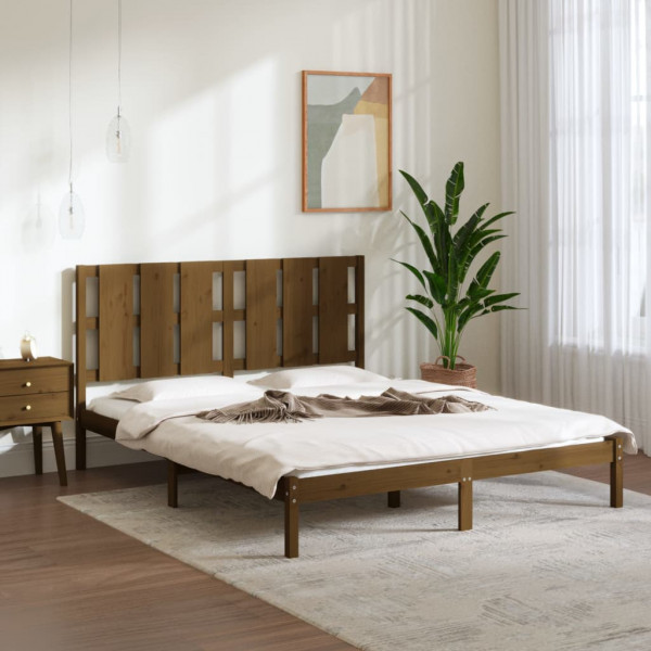 Estructura de cama madera maciza King marrón miel 150x200 cm D