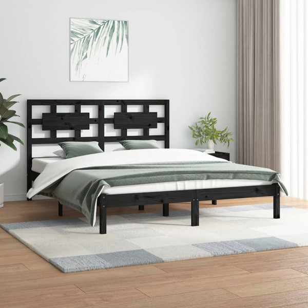 Estructura de cama king madera maciza de pino negra 150x200 cm D