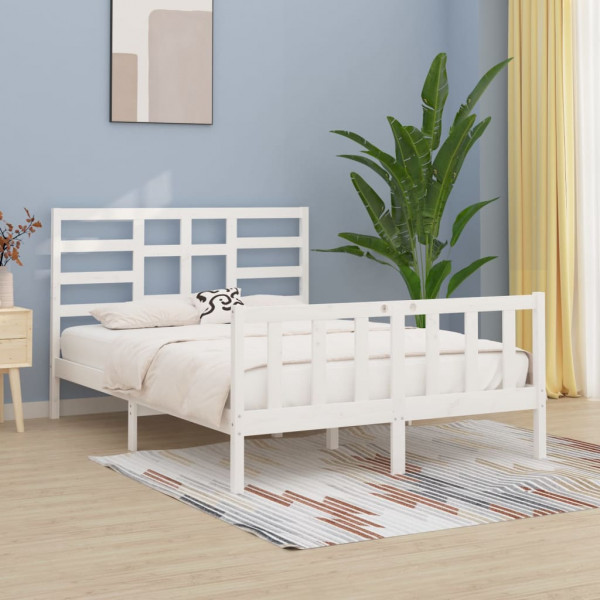 Estructura de cama madera maciza King Size blanca 150x200 cm D