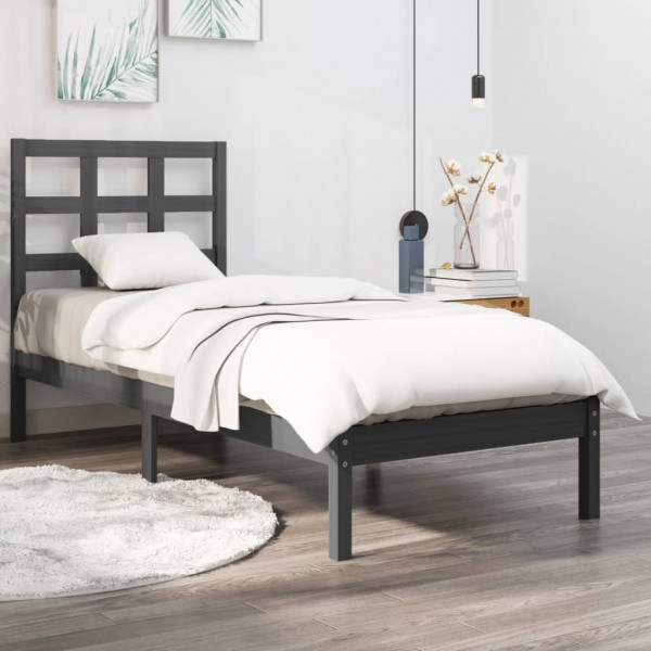 Estrutura de cama de madeira maciça cinza 100x200 cm D