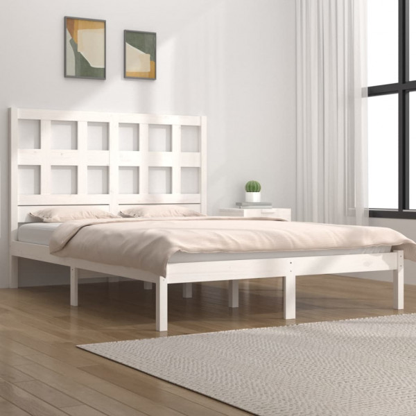 Estrutura de cama matrimonial madeira de pinho branco 120x190 cm D