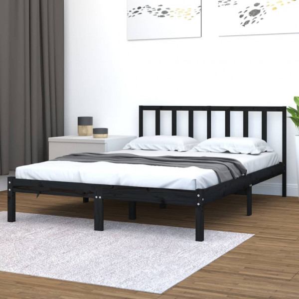 Estructura de cama de madera maciza de pino negra 140x200 cm D