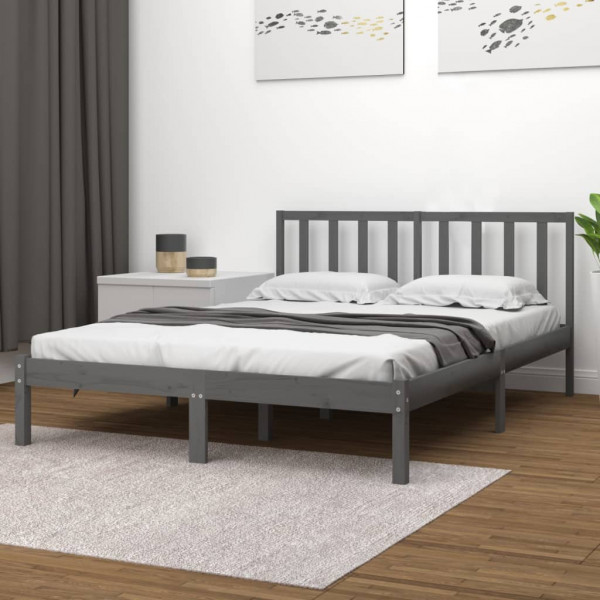 Estrutura da cama madeira maciça cinza Super King 180x200 cm D