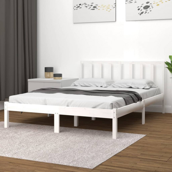 Estructura de cama de madera maciza de pino blanco 135x190 cm D