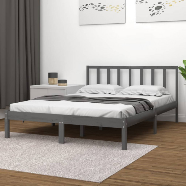 Estructura de cama madera maciza de pino doble gris 135x190 cm D