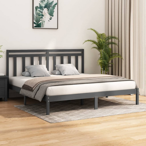 Estructura de cama madera maciza gris super king 180x200 cm D