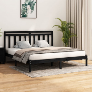 Estructura de cama de madera maciza de pino negra 200x200 cm D
