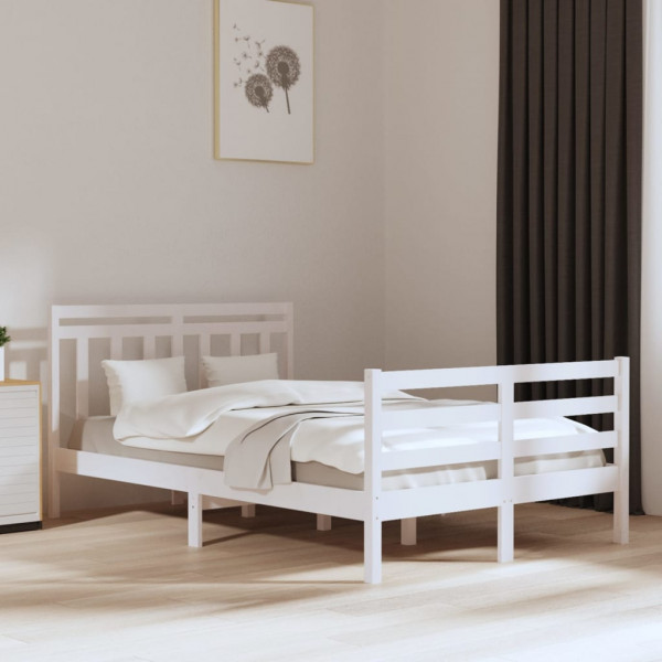 Estructura de cama doble madera maciza blanca 135x190 cm D