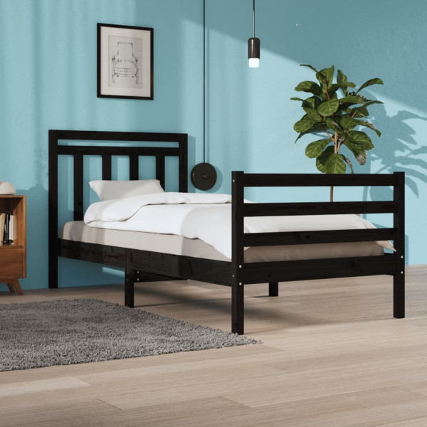 Estrutura de cama madeira maciça preta 100x200 cm D