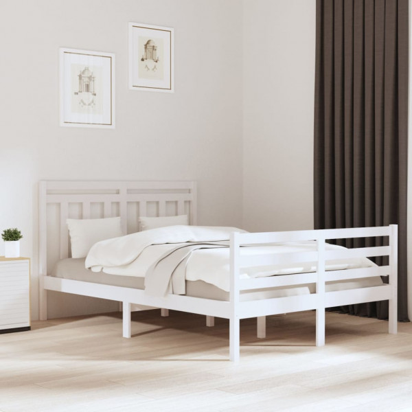 Estrutura de cama em madeira maciça branca 140x200 cm D