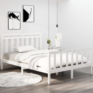 Estructura de cama doble madera maciza blanca 135x190 cm D