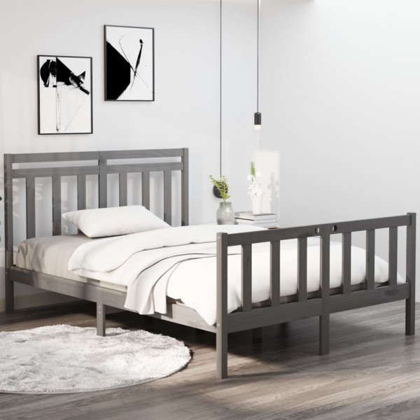 Estructura de cama de madera maciza doble gris 135x190 cm D