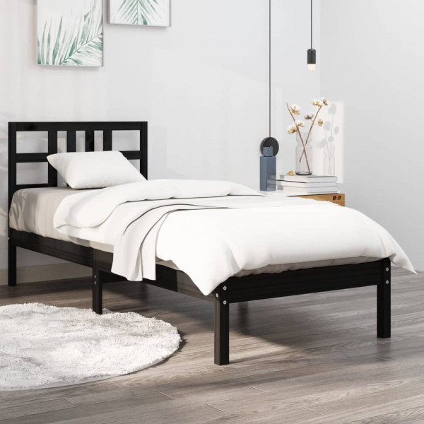 Estructura de cama individual madera maciza negra 75x190 cm D