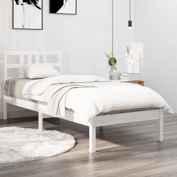 Estructura de cama individual madera maciza blanca 90x190 cm D