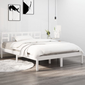 Estructura de cama doble pequeña madera maciza blanca 120x190cm D