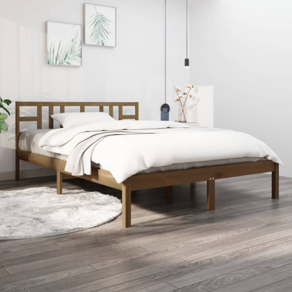 Estrutura cama dupla pequena madeira maciça marrom 120x190 cm D