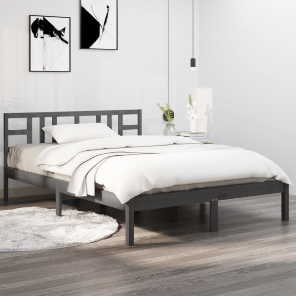 Estructura de cama de matrimonio madera maciza gris 135x190 cm D