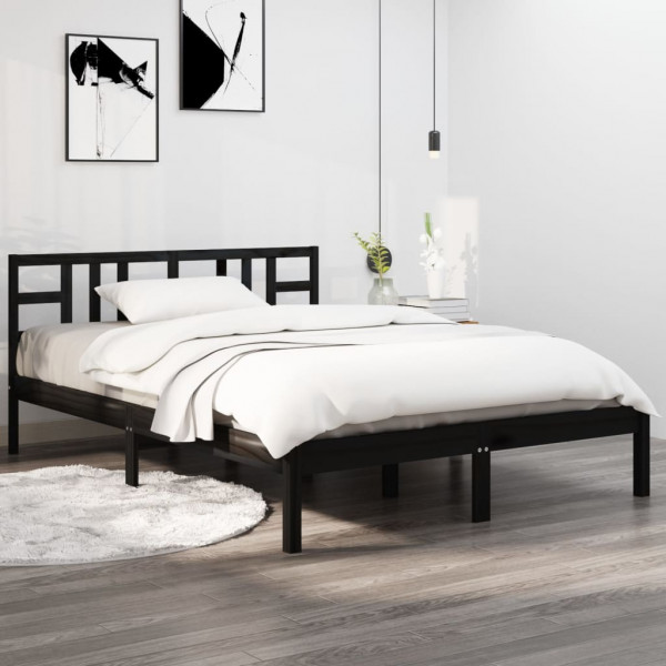Estrutura de cama de madeira maciça preta 140x200 cm D