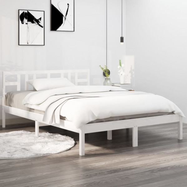 Estructura de cama madera maciza blanca 200x200 cm D