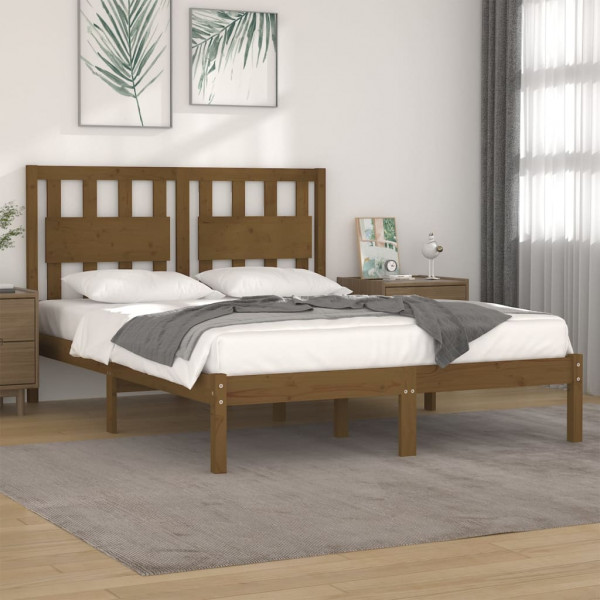 Estrutura de cama dupla pequena madeira de pinho marrom 120x190 cm D
