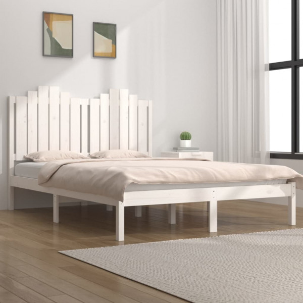 Estructura cama doble pequeña madera de pino blanca 120x190 cm D