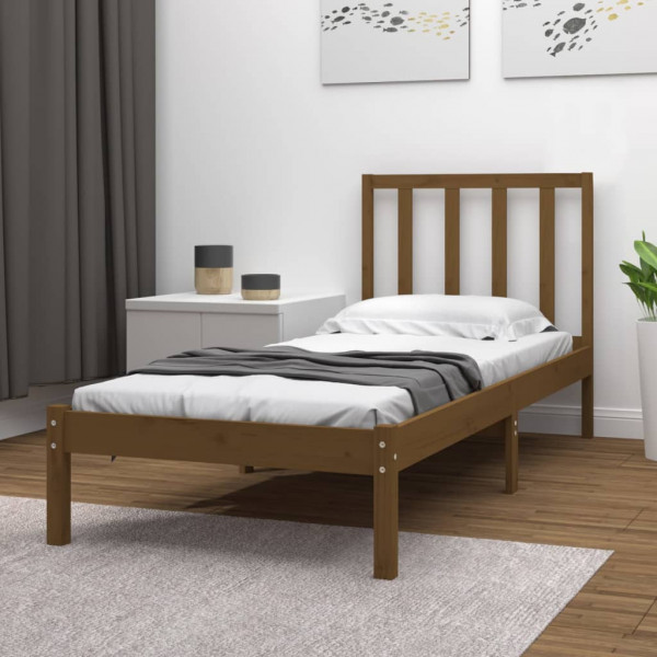 Estrutura de cama em madeira maciça de pinho castanho mel 100x200 cm D
